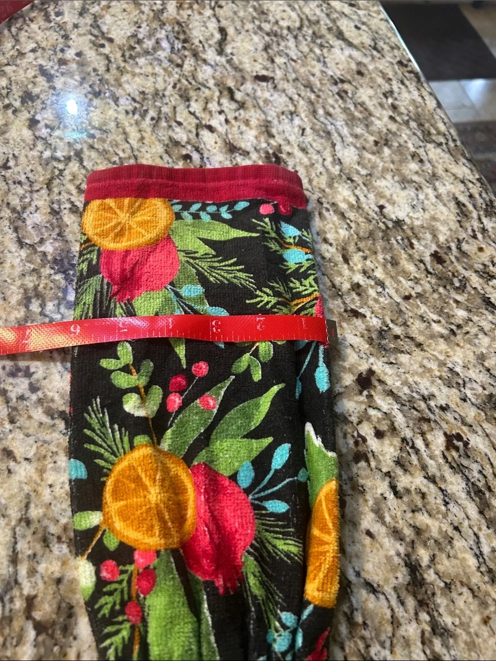 Holiday Floral Hanging Kitchen Towel in Black and Green
